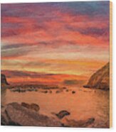Illustration, Sunset On Italian Sea Village Wood Print