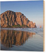 Image Of Morro Rock And Its Reflection Wood Print