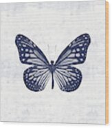 Indigo And White Butterfly 2- Art By Linda Woods Wood Print