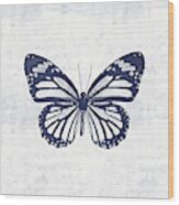 Indigo And White Butterfly 3- Art By Linda Woods Wood Print