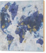 Indigo World Map Wood Print