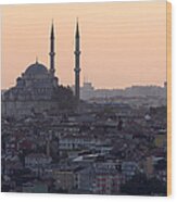Istanbul Cityscape At Sunset Wood Print