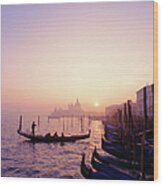 Italy, Venice  Gondolas At Sunset Wood Print