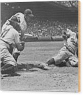 Jackie Robinson Steals And Slides Wood Print