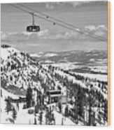 Jackson Hole Big Red Tram In The Tetons Black And White Wood Print