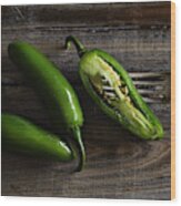 Jalapenos On Rustic Background Wood Print