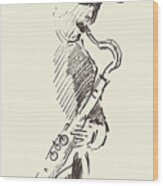 Jazz Poster Saxophone Music Acoustic Wood Print