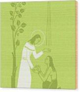 Jesus Helping Woman Wood Print