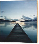 Jetty On Lake Tarawera At Sunrise Wood Print