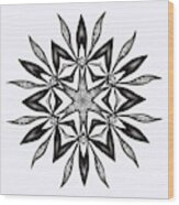 Kaleidoscopic Flower Art In Black And White Wood Print