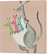 Kangaroo With Three Joeys Wood Print