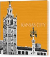 Kansas City Skyline 2 - Dark Orange Wood Print