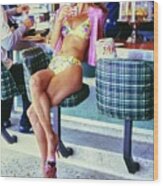 Kate Moss Seated At A Diner Wood Print