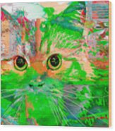 Kitty Collage Green Wood Print