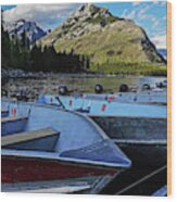 Lake Minnewanka Boats Banff National Park Alberta Canada Canadian Rockies Wood Print