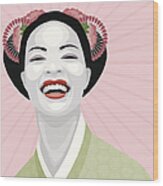 Laughing Geisha Wood Print