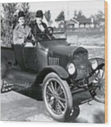 Laurel And Hardy In A Model T Ford Wood Print