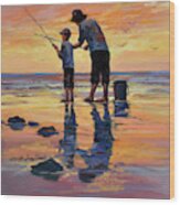 Legacy Lesson - Dad And Son Fishing Wood Print