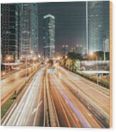 Light Trail Of Shanghai Highway At Night Wood Print