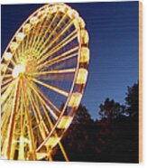 Lighted Ferris Wheel Spinning In Motion Wood Print
