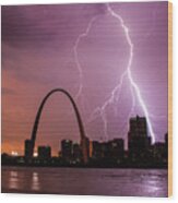 Lightning Over The Gateway Arch Wood Print
