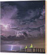 Lightning Sunshine Skyway Bridge Wood Print