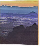 Lights Of Tucson At Twilight Wood Print