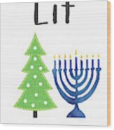 Lit Christmas And Hanukkah- Art By Linda Woods Wood Print