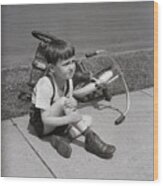 Little Boy With Overturned Tricycle Wood Print