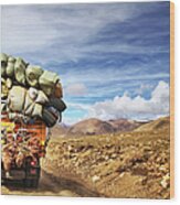 Loaded Truck With Bags In Himalaya Wood Print