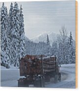 Logging Truck In Winter Wood Print