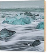 Long Exposure At The Jokulsarlon Ice Beach Wood Print