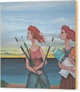 Long Neck Sisters Take A Painting Class At Longnook Beach Wood Print