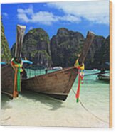 Long Tail Wooden Boats Wood Print