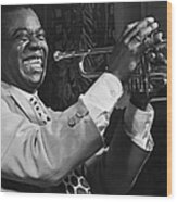 Louis Armstrong Holding Trumpet Wood Print