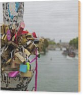 Love Locks Overlook The Seine Wood Print