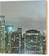 Lower Manhattan At Night Panorama From Wood Print