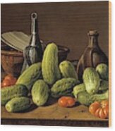 Luis Egidio Melendez / 'still Life With Cucumbers, Tomatoes, And Kitchen Utensils', 1774. Wood Print