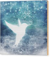 Magical, Whimsical Spirit Hummingbird Drinking Stars Wood Print