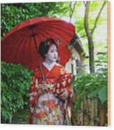 Maiko Girls Walking Through Narrow Path Wood Print