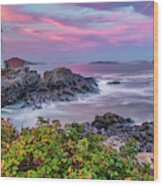 Maine's Portland Head Light - Cape Elizabeth Sunset Panorama Wood Print