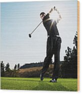 Male Golfer Hitting Tee Shot Wood Print