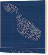 Malta Blueprint Map Wood Print