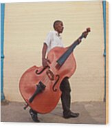 Man Carrying Bass To Gig Wood Print
