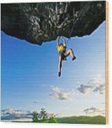 Man Climbing Overhanging Rock, Low Wood Print