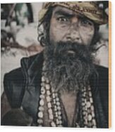 Man From Ghat With Monkey Wood Print