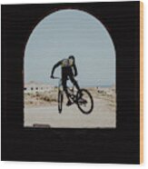 Man Jumping On Mountain Bike, Abades Wood Print