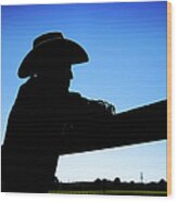 Man Rancher On Farm. Fence In Wood Print