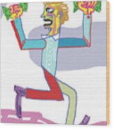 Man Running With Money Wood Print