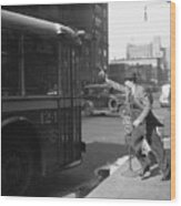 Man Rushing To Catch Bus, New York Wood Print